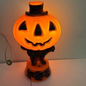 Vintage Empire Halloween Blow Mold Jack O Lantern Black Cat Table Lamp 14 Inch